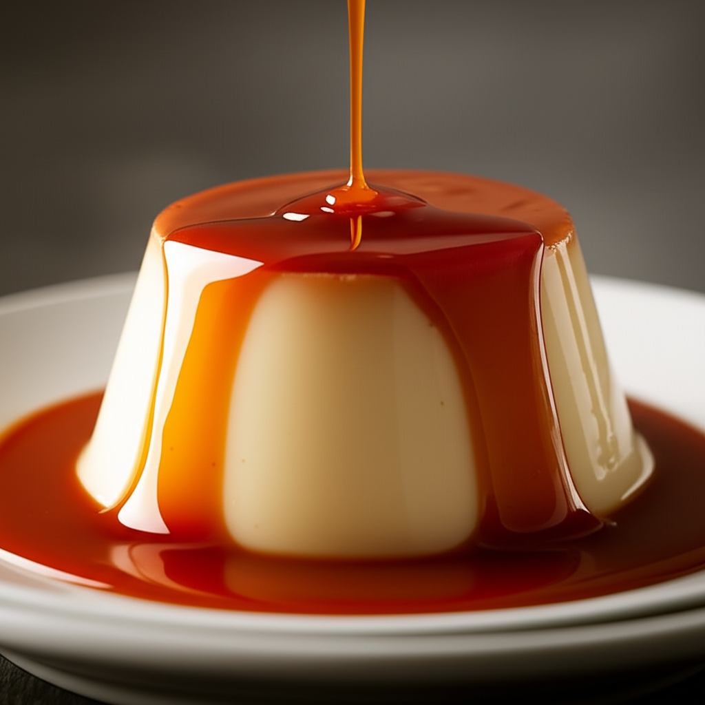 Pudim gourmet com calda escorrendo